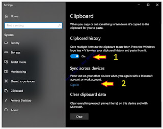 Clipboard settings Windows 10