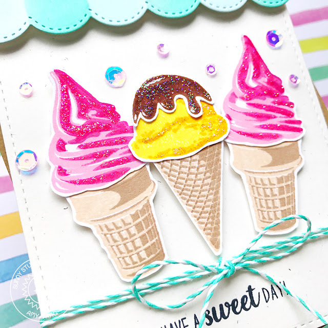 Sunny Studio Two Scoops Ice Cream Parlor Inspired Card with Amy