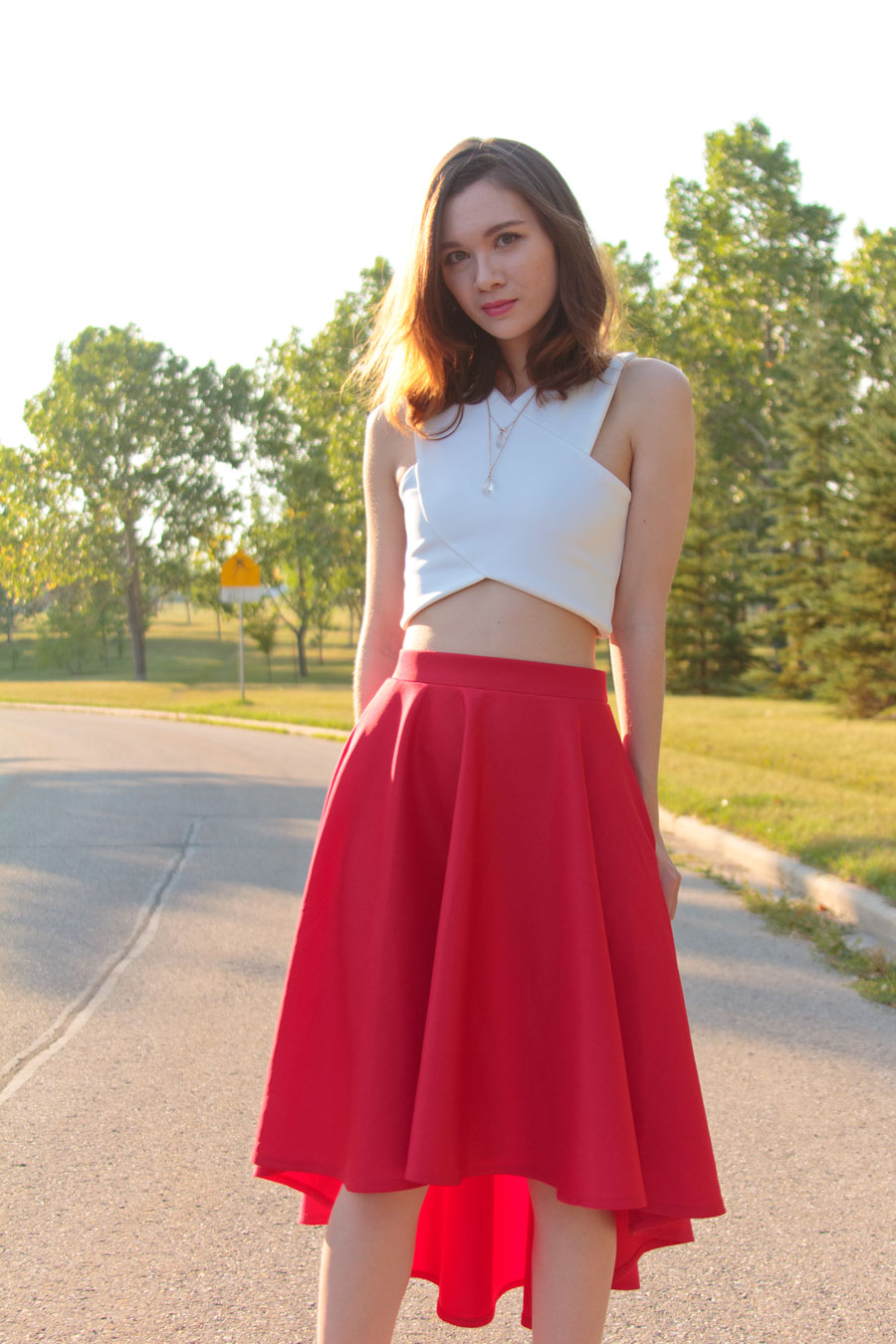 dipped hem, crop top, asymmetrical skirt, lace up sandals, summer fashion, outfit, personal style