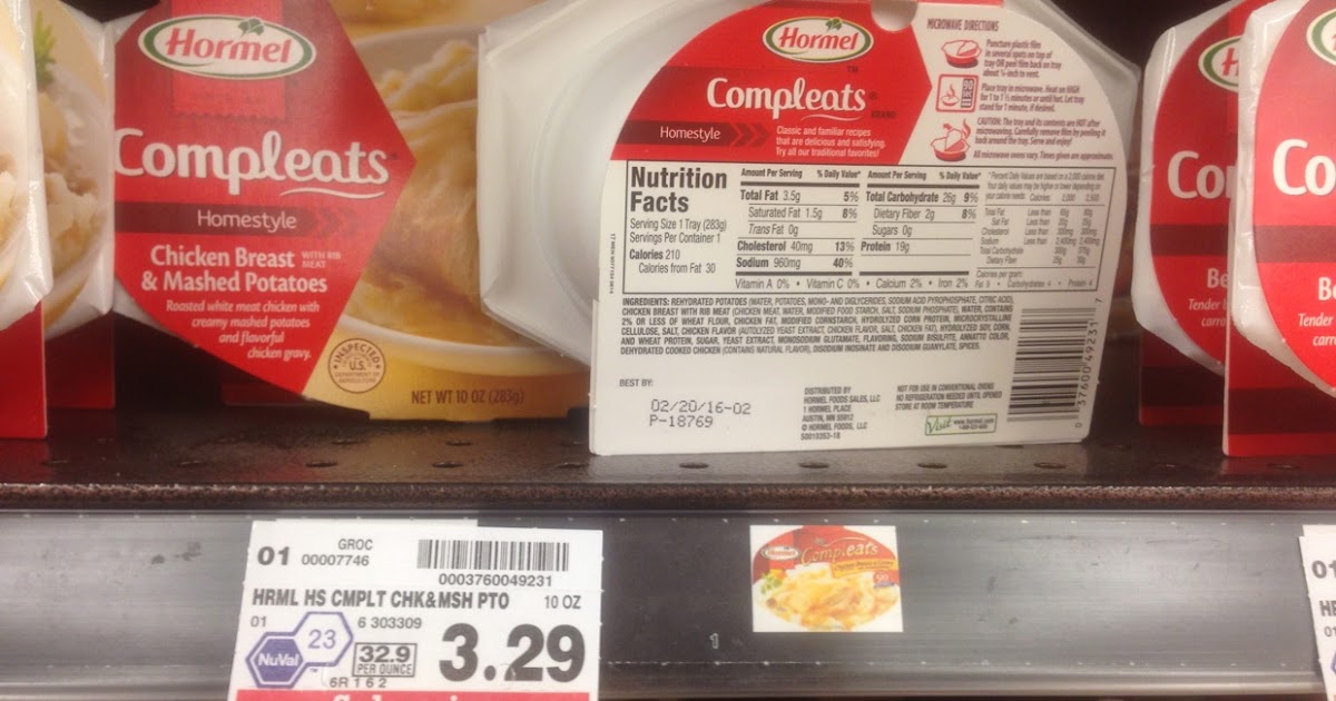Healthy Grocery Chicken Breast & Mashed Potatoes, Hormel Compleats