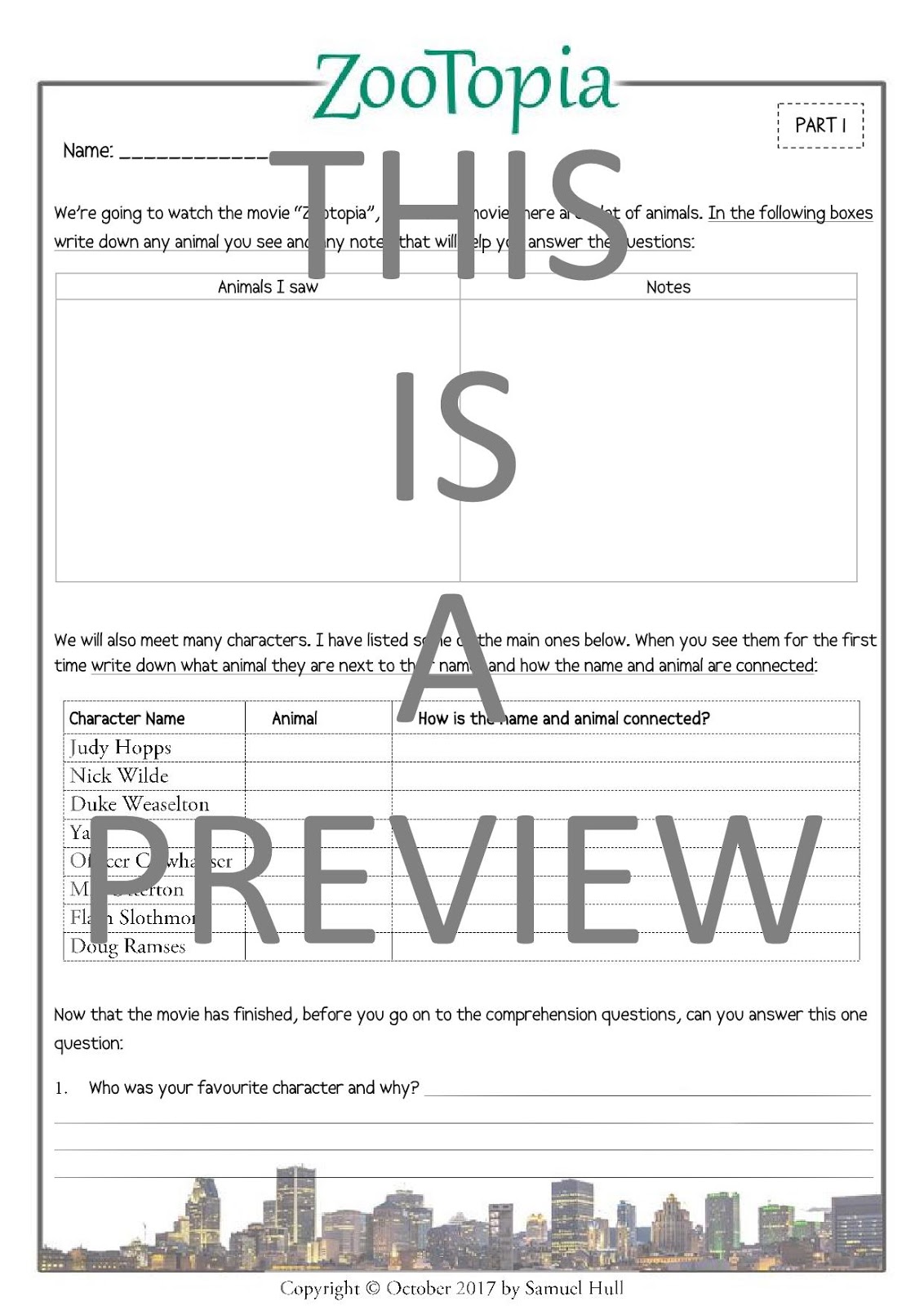 Disney's Zootopia (2016) Movie Questions + Activities Answer Key