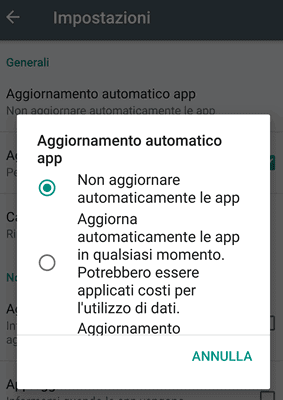 Come disabilitare aggiornamento automatico App Android