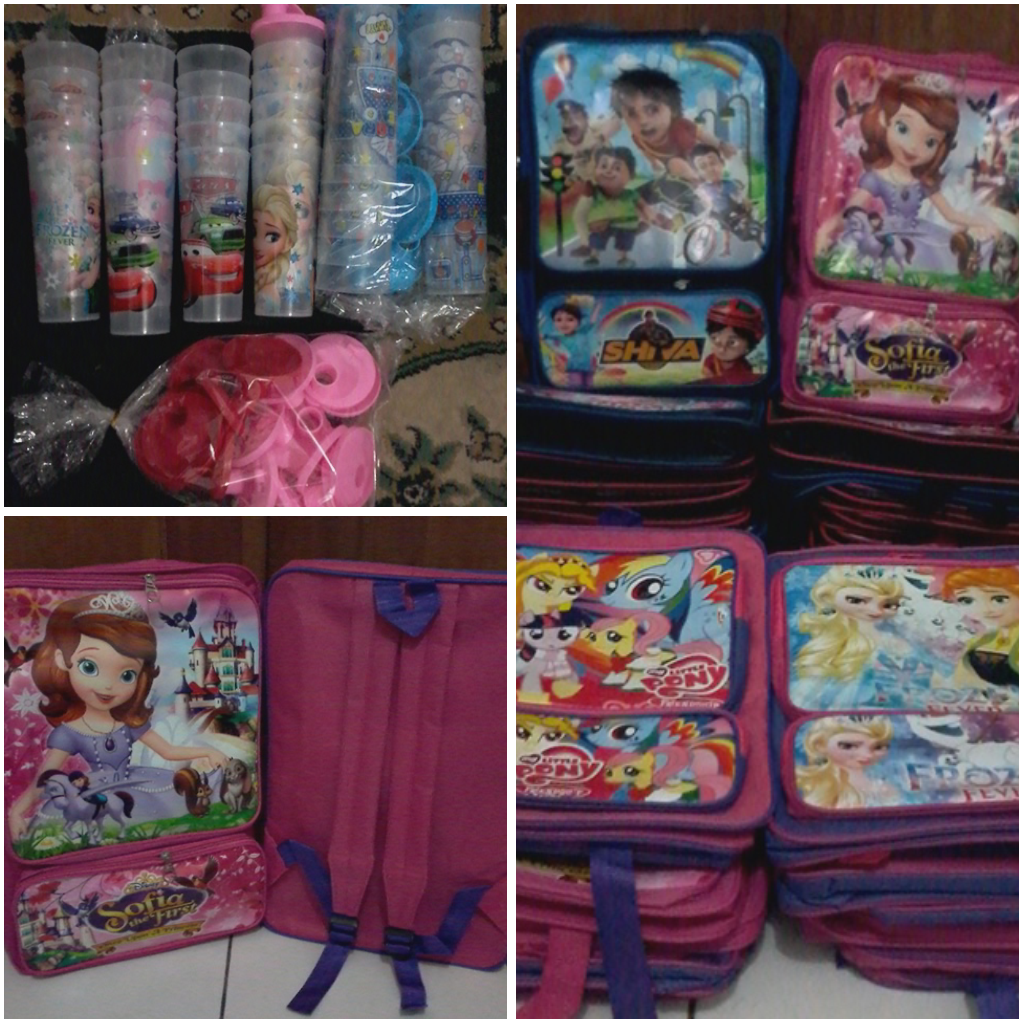 Souvenir ultah anak tas ransel sd+ botol minum karakter