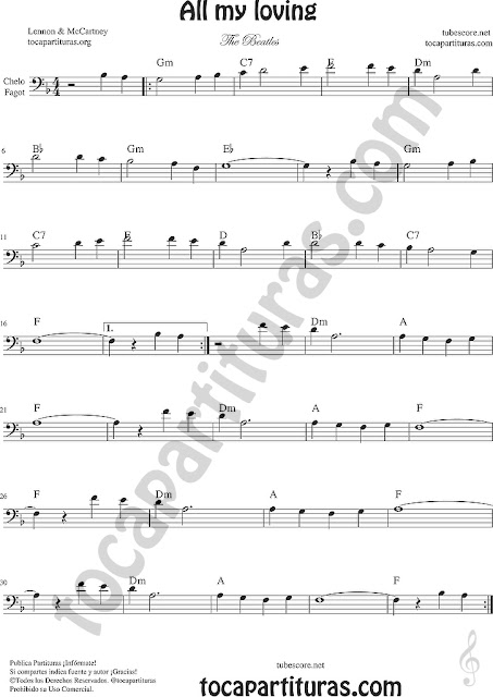 All my loving Partitura de Chelo y Fagot Sheet Music for Cello and Bassoon