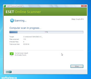 ESET Online Scanner scanare in curs