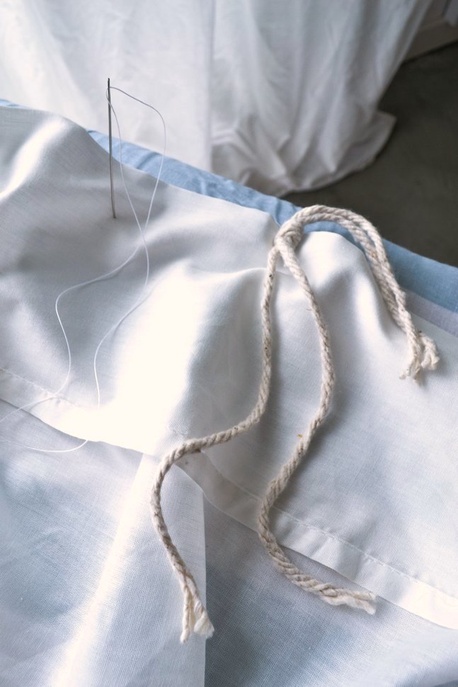 Mop strings / How to make pipe curtain rods with sheet curtains. Plus learn how to use a pipe cutter with video! via FunkyJunkInteriors.net Mop strings / How to make pipe curtain rods with sheet curtains. Plus learn how to use a pipe cutter with video! via FunkyJunkInteriors.net