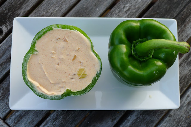 Green Bell Pepper with Cream Cheese and Caramelized Onions