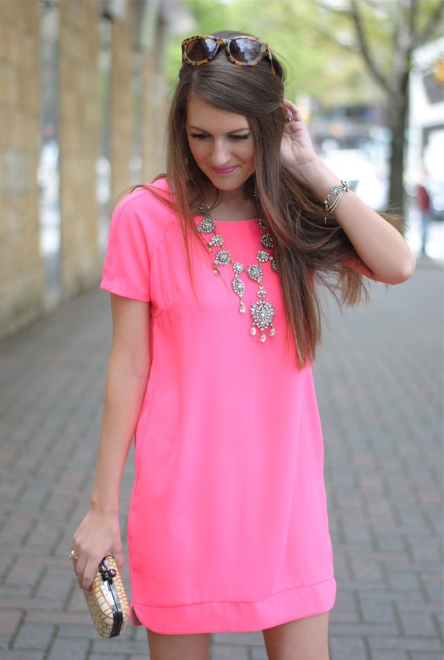 Street style | Pink dress and statement necklace | Just a Pretty Style