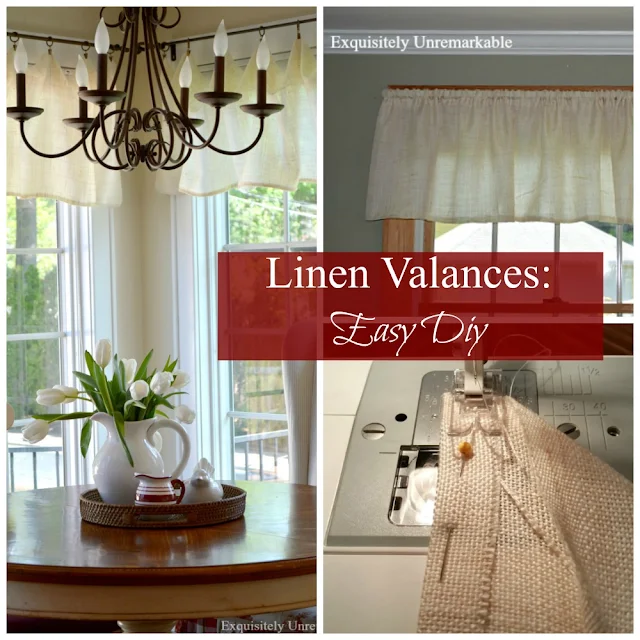 Linen Valances Easy DIY Graphic over linen valances in kitchen