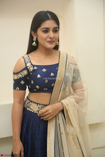 Niveda Thomas in Lovely Blue Cold Shoulder Ghagra Choli Transparent Chunni ~  Exclusive Celebrities Galleries 069