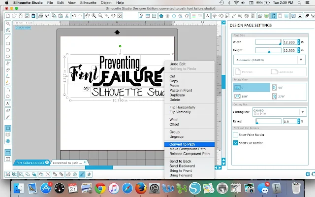 Silhouette Studio, font, font failure, convert to path