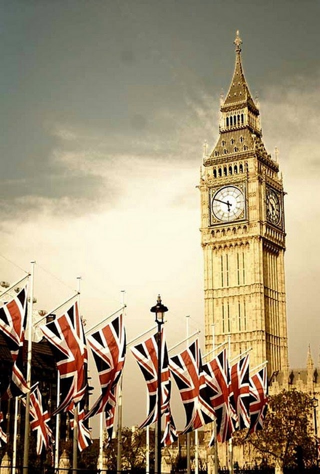 big ben with british flags