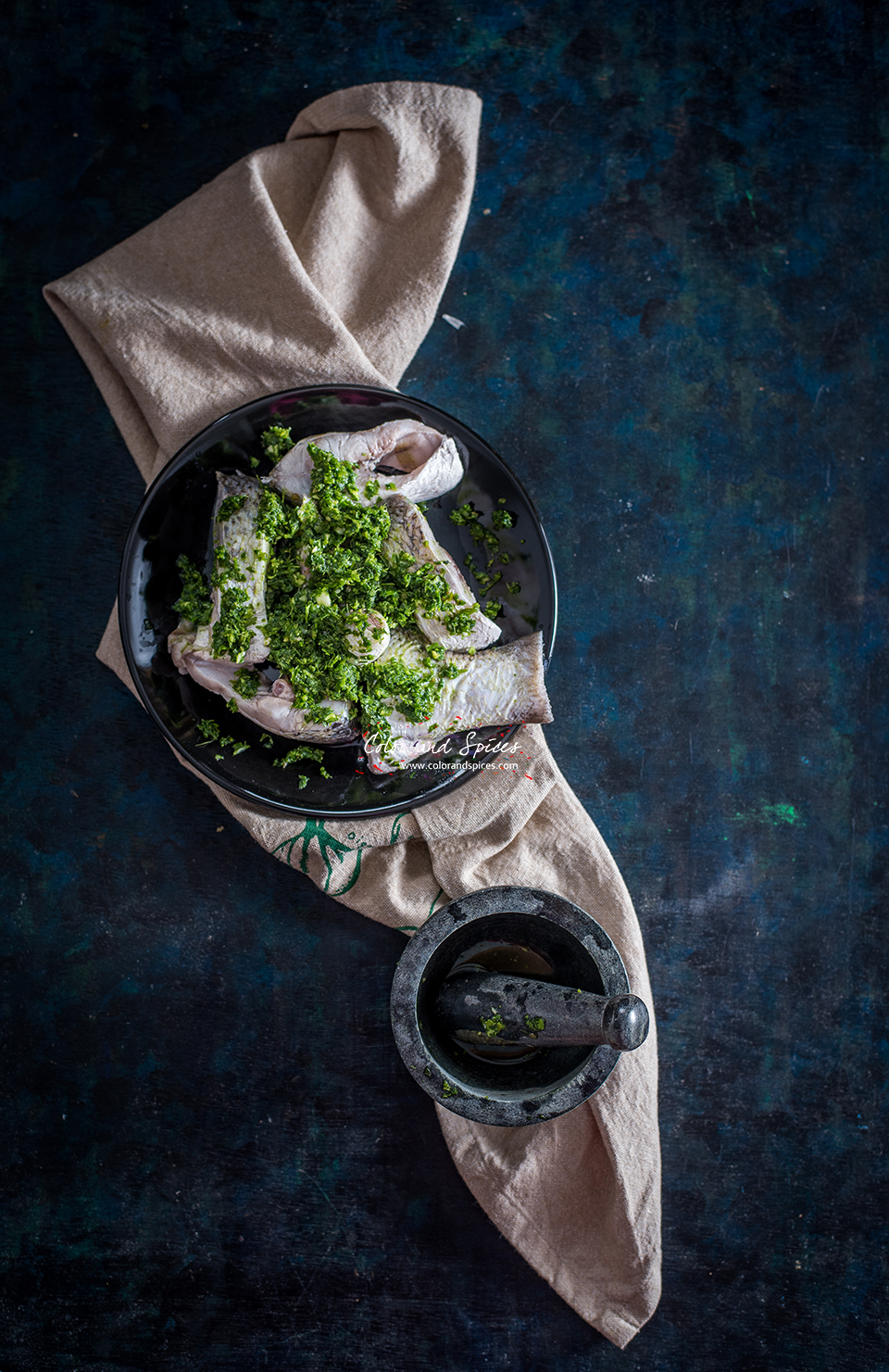 Color and Spices Pan seared fish with spicy coriander pesto...