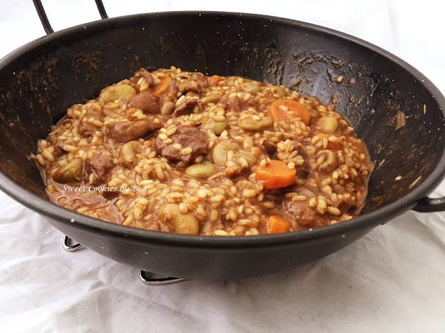 Arroz meloso con ternera y verduritas de mi huerto