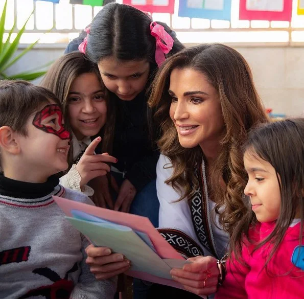 Queen Rania of Jordan visited Al Hussein Social Foundation for Orphans in Ashrafieh