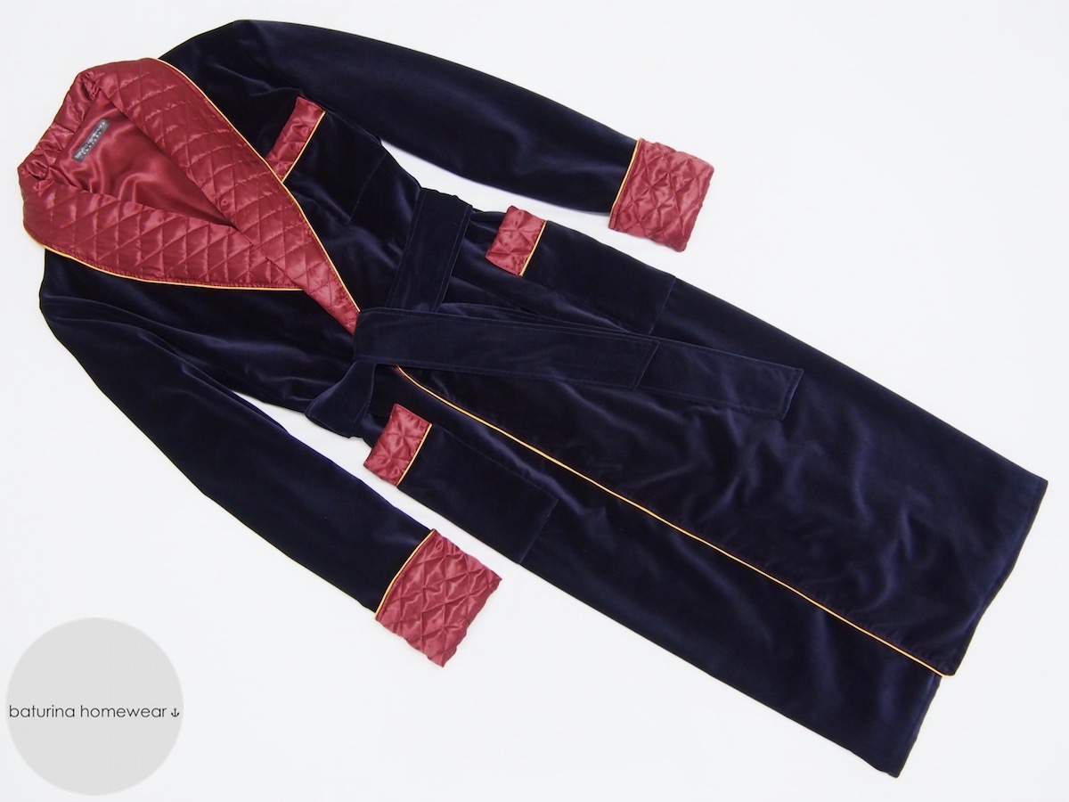 Men's Velvet and Quilted Silk Dressing Gowns in Navy Blue, Burgundy