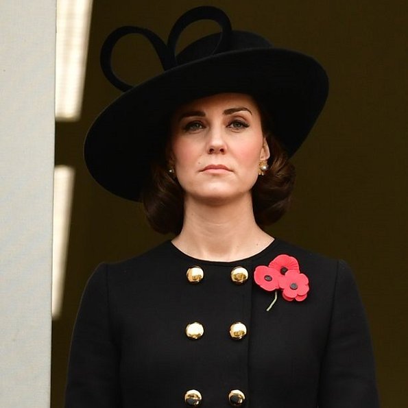 Kate Middleton wore Dolce & Gabbana crossover button coat.and Oscar de la Renta earrings. Countess of Wessex