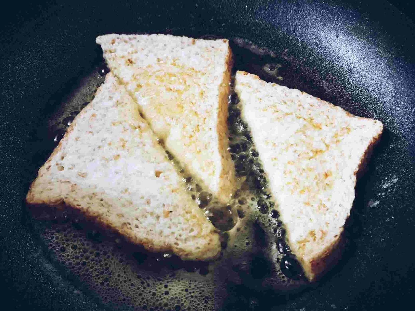 Bread soaked in milk and fried in olive oil and butter for a quick and easy french toast