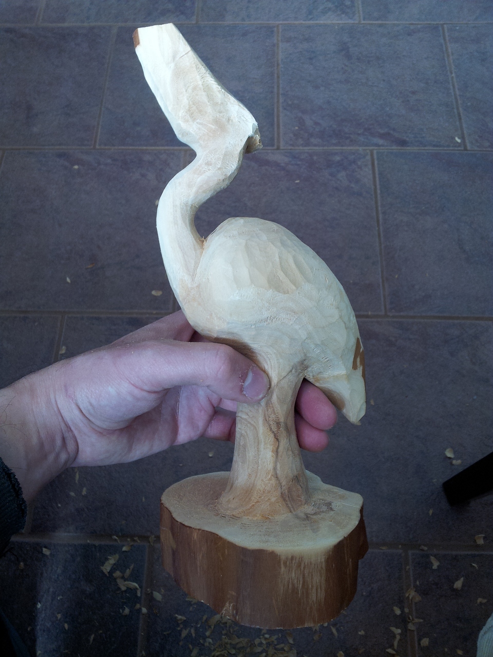 Ales the woodcarver Heron carving in cypress knee
