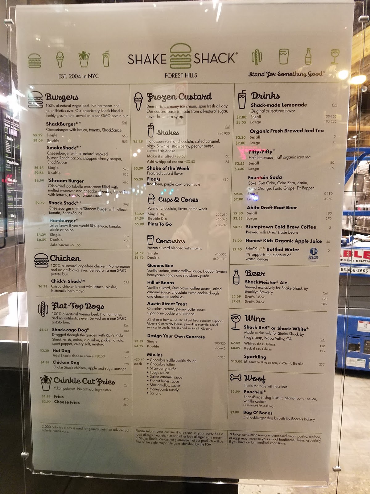 Edge of the City Forest Hills Shake Shack Menu