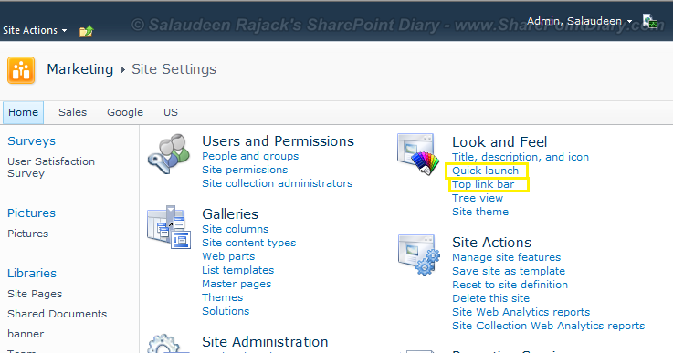 Navigation Link Missing In Sharepoint Site Settings Sharepoint Diary