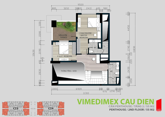 Thiết kế căn hộ Penhouse tầng 2 - 55m2 Thiết kế căn hộ Penhouse tầng 2 - 55m2