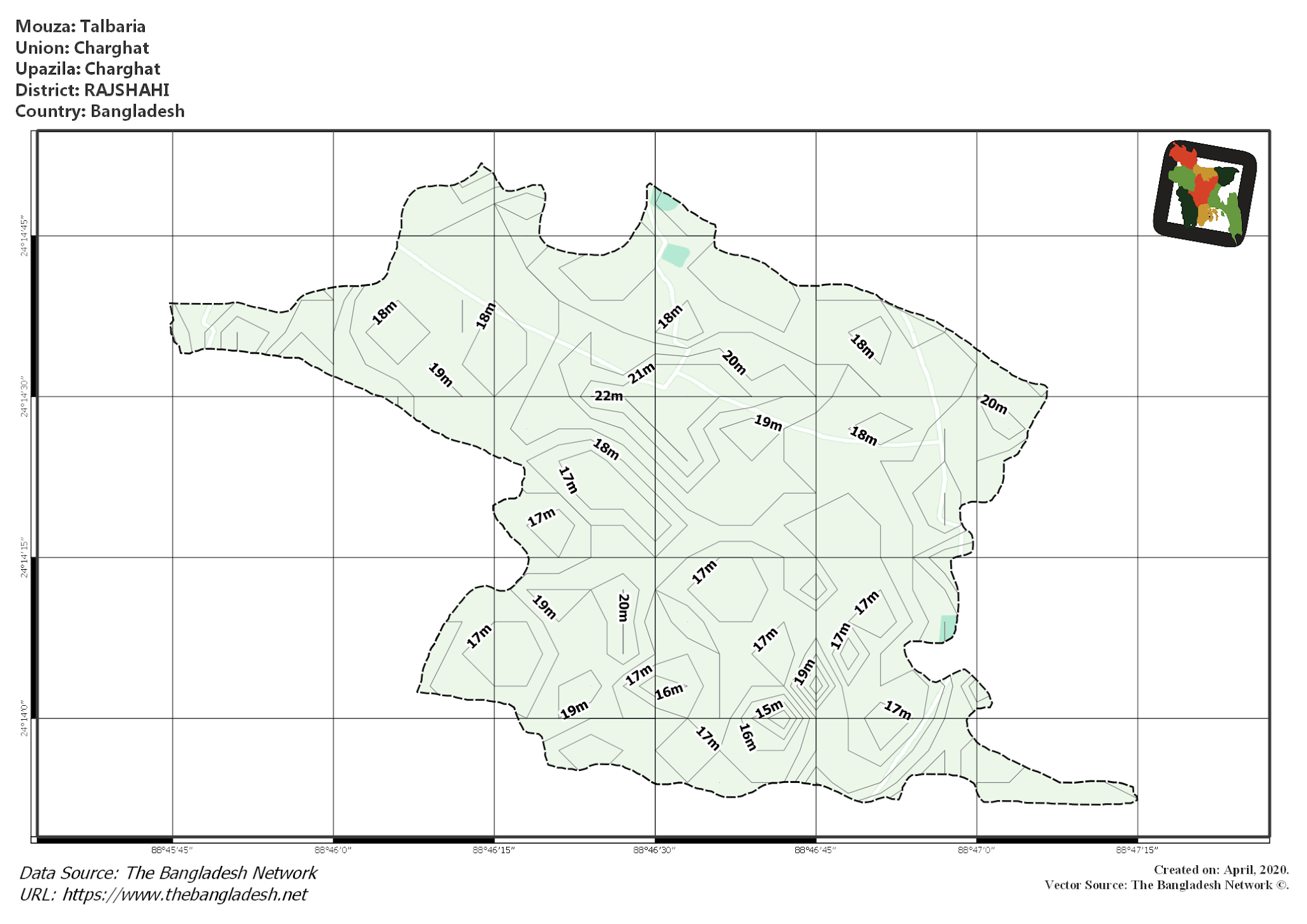 Map of Talbaria Mouza of Charghat Upazila, RAJSHAHI, Bangladesh.