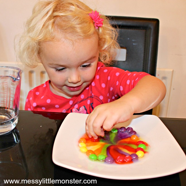 Rainbow skittles - A fun and easy science experiment for preschoolers