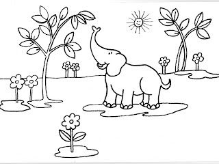 Desenhos Para Pintar O Elefantinho Curtindo a Natureza