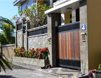 Pagar Minimalis Batu Alam + Besi + Kayu