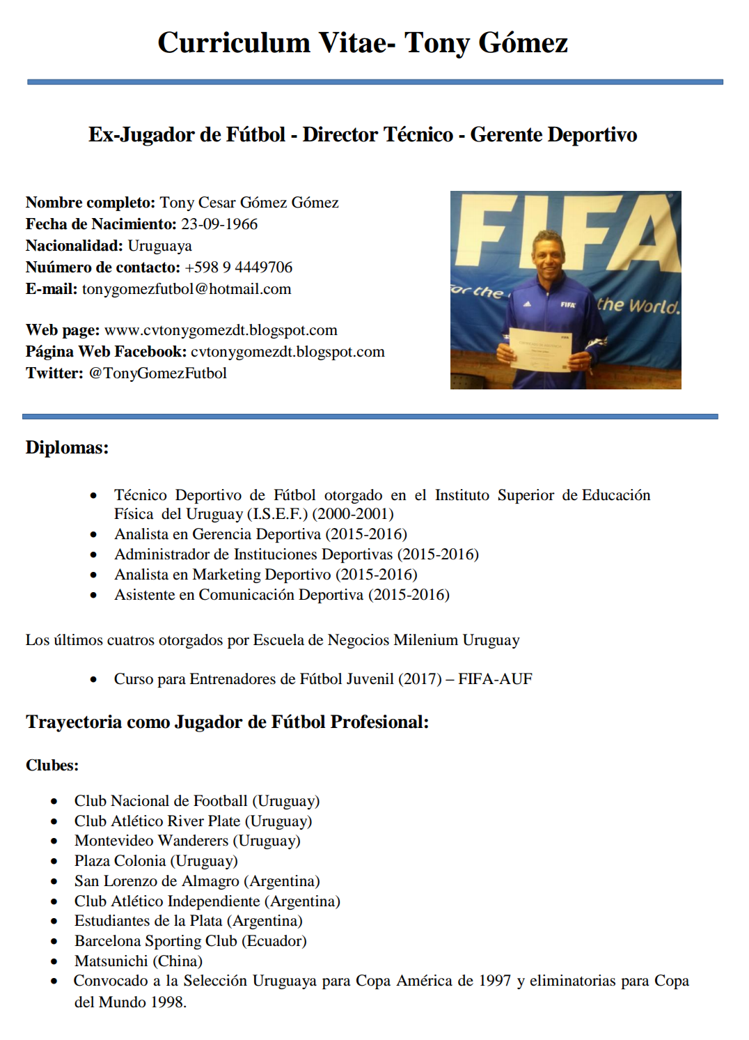 Curriculum vitae futbolista image
