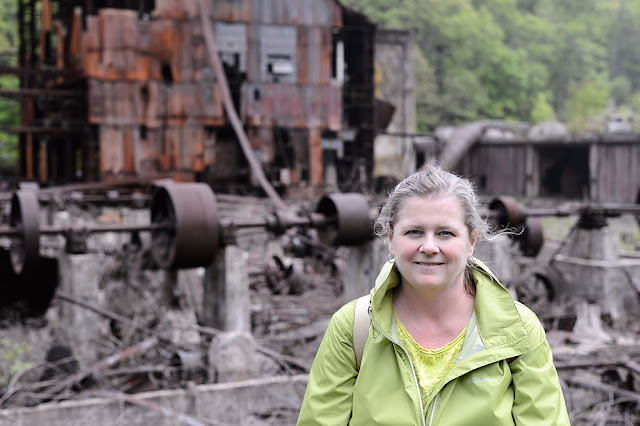 Peg in front of the former sawmill in Cass