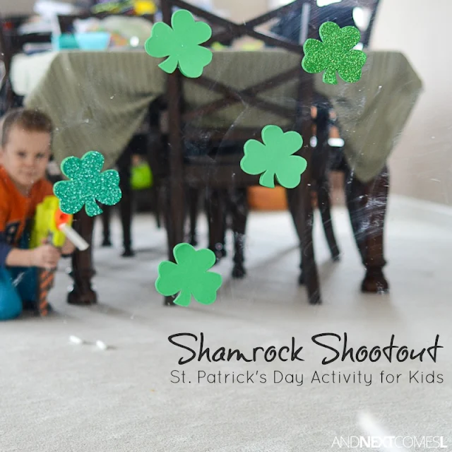 Shamrock shootout St. Patrick's Day activity for kids from And Next Comes L
