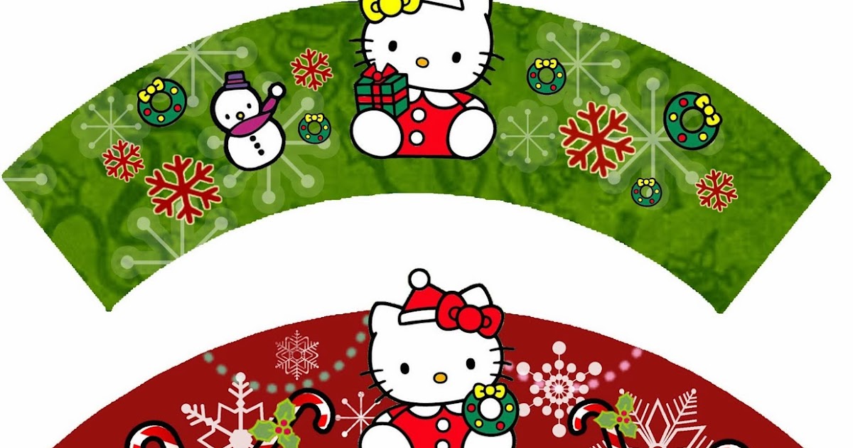 Hello Kitty for Christmas Free Printable Cupcake Wrappers. Oh My Fiesta! in english