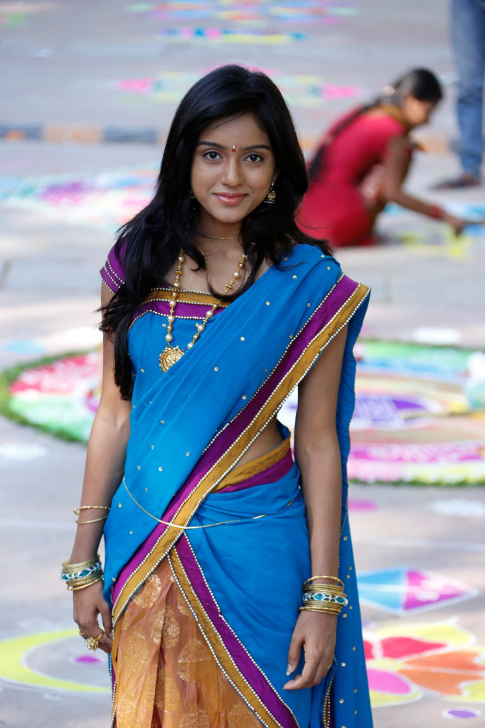 Chodavaramnet Vithika Latest Hot Images In Half Blue Saree Combination Pics