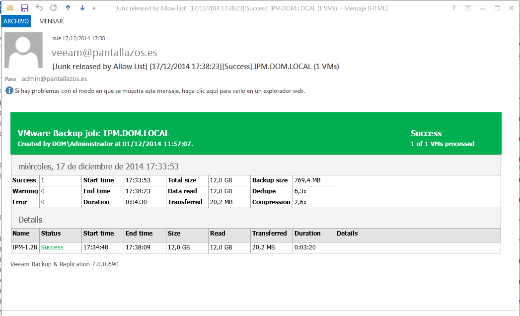 Pantallazos es Veeam Backup Replication 7 Configurar Email