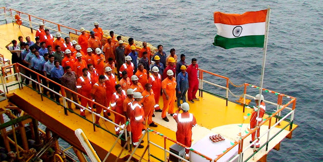 Image Attribute: Indian engineers at one of the ONGC oil rigs at Bombay High / Source: ONGC