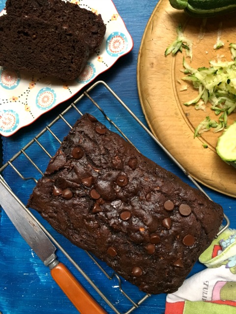 This chocolate zucchini bread could pass for chocolate cake, it's that moist and extra chocolaty. It isn't too sweet and has a full cup and a half of zucchini.