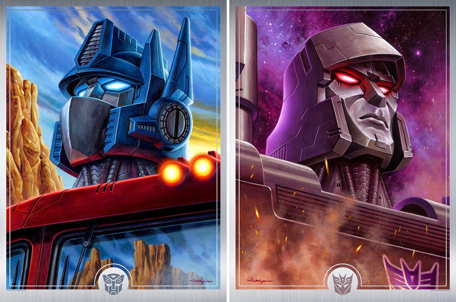 Optimus Prime & Megatron Transformers Metal Variant Prints by Jason Edmiston