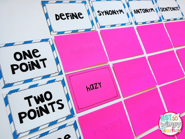 You can conduct this jeopardy vocabulary game with your whole class, or break your class into groups. Students can choose (for various points) to define, provide synonyms or antonyms, or use specific vocabulary words in a sentence.