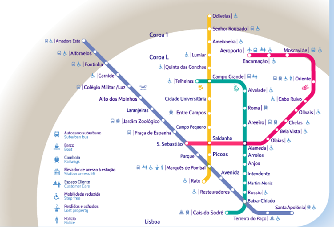 Mapa Das Linhas Do Metropolitano De Lisboa