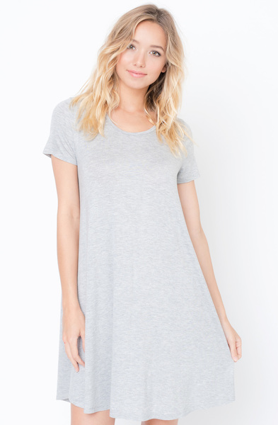 Shop for Heather Grey Flared Tee Dress Scoop Neck and Short Sleeves On Caralase.com