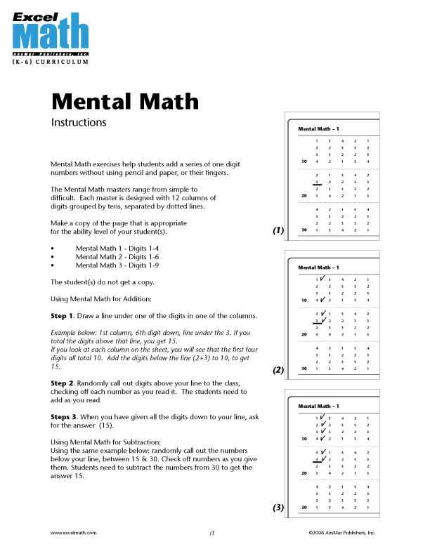 Excel Math: Five-Minute Math Class Warm-Up Activities