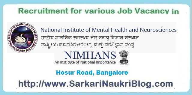 Naukri Vacancy Recruitment NIMHANS Bengaluru