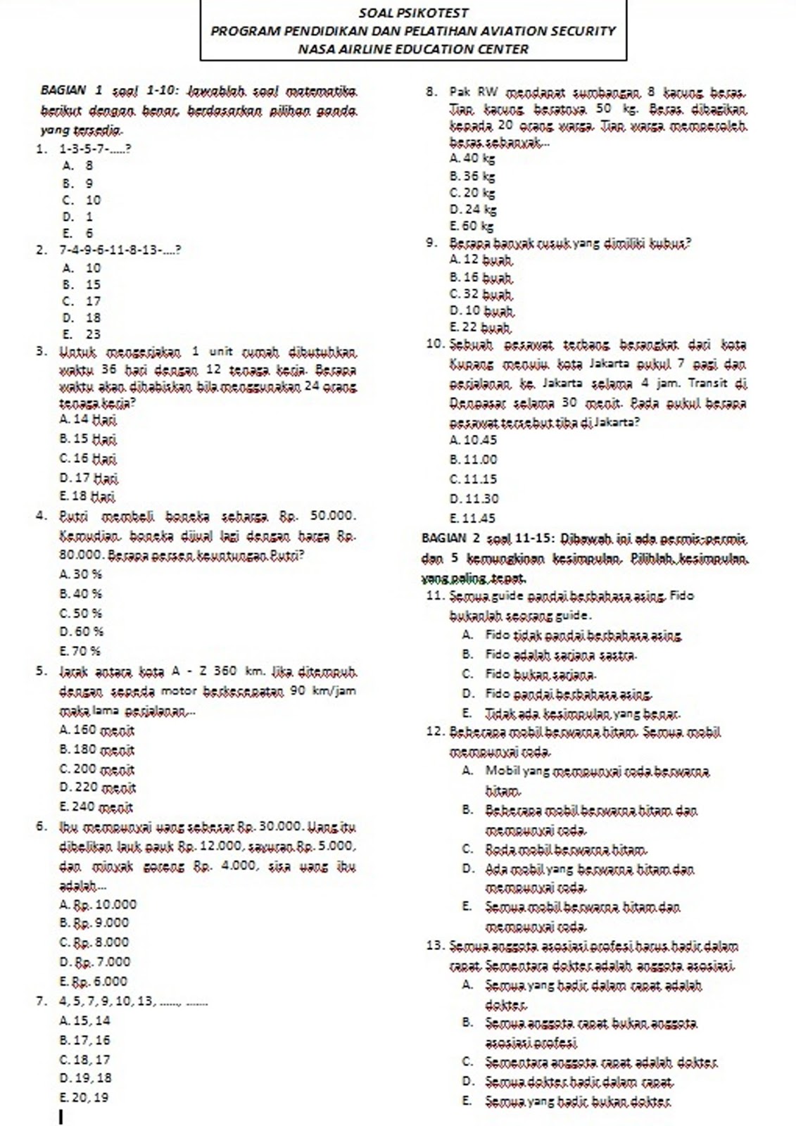 Contoh Soal Psikotes Avsec Tugas Kelompok Contoh Soal Psikotes Avsec Tugas Kelompok