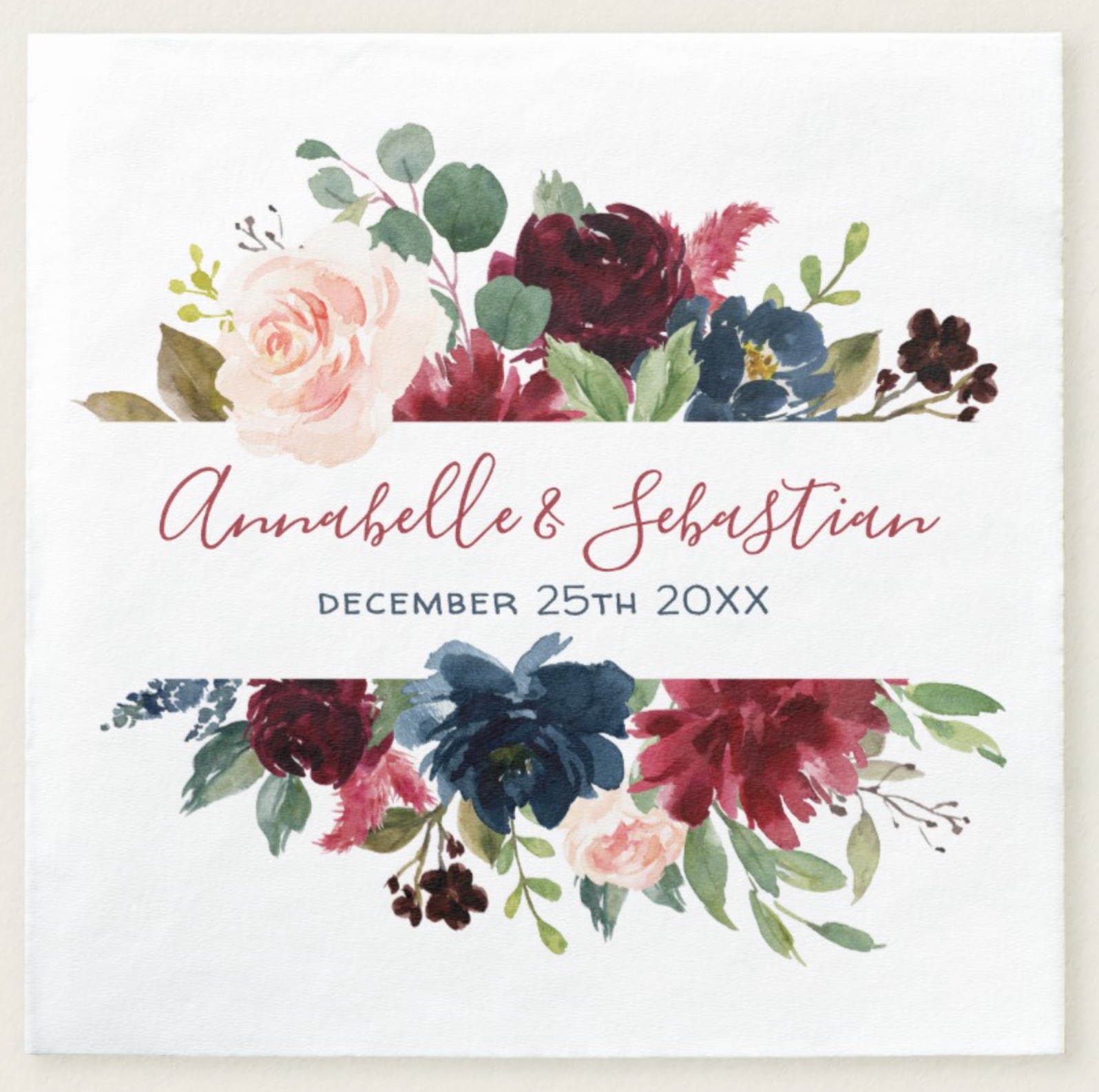 Floral Burgundy Navy Blue Wedding