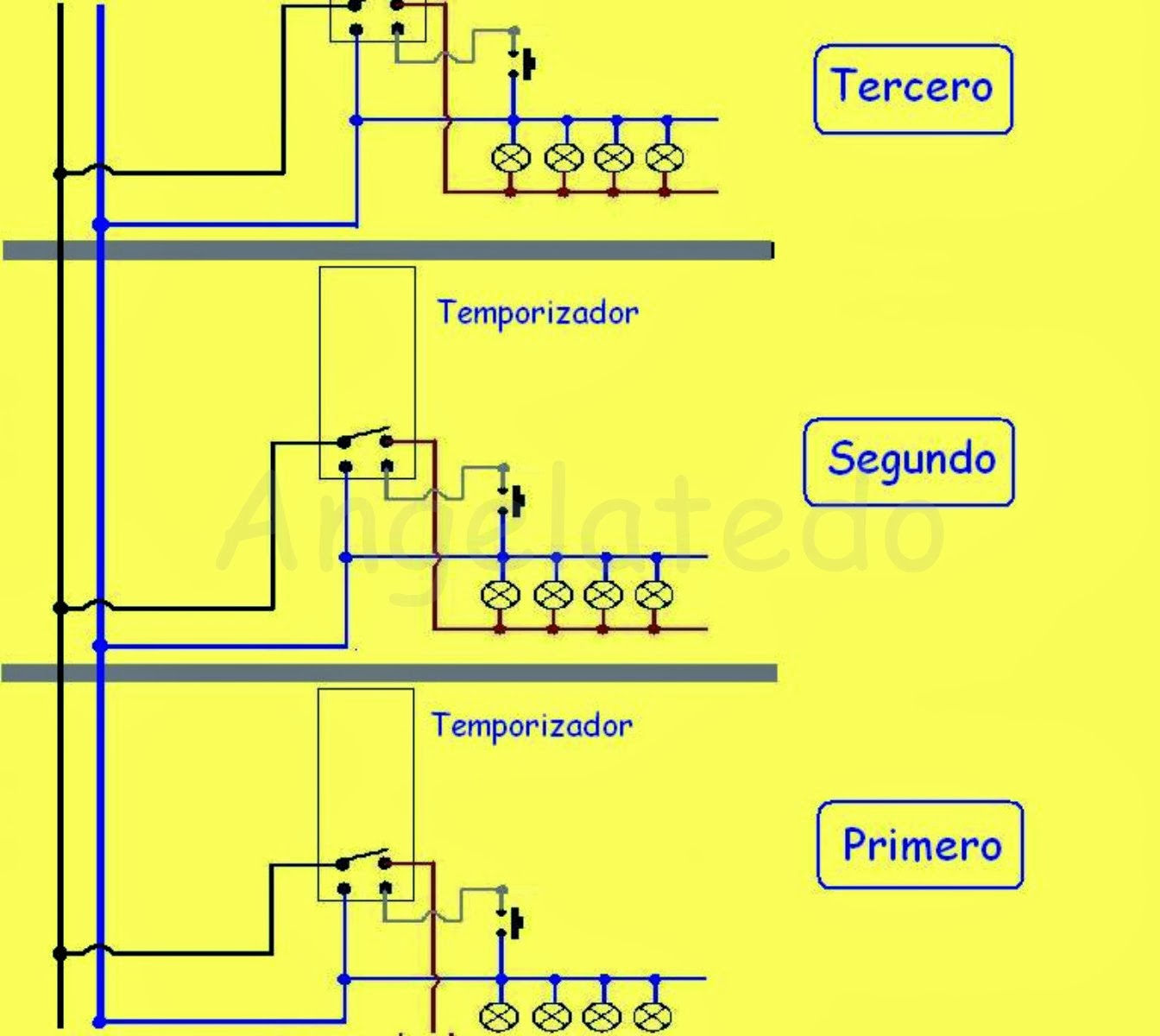 Minuteros, automáticos de escalera, Esquemas de conexión