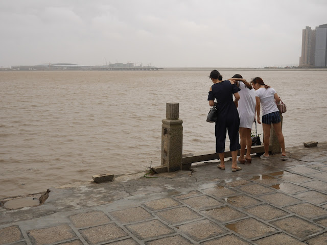 Stone railing destroyed by Typhoon Hato at Lovers' Road in Zhuhai