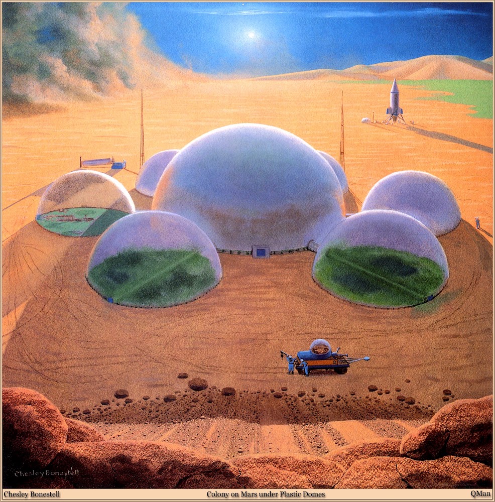 Colony on Mars under plastic domes by Chesley Bonestell