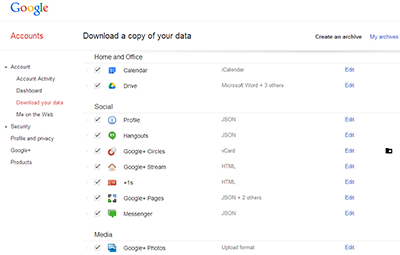 Download a copy of your Gmail and Google Calendar data